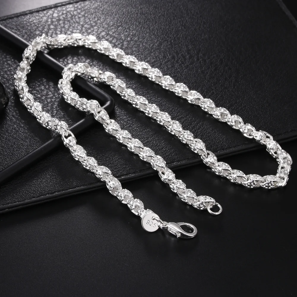 925 Sterling Silver Chain Necklace Men - 人気のチャーム、925スターリングシルバー製、5mmのチェーン、長さ20～24インチのネックレス。女性、男性、ファッション、結婚式、パーティーに最適。上品な贈り物。