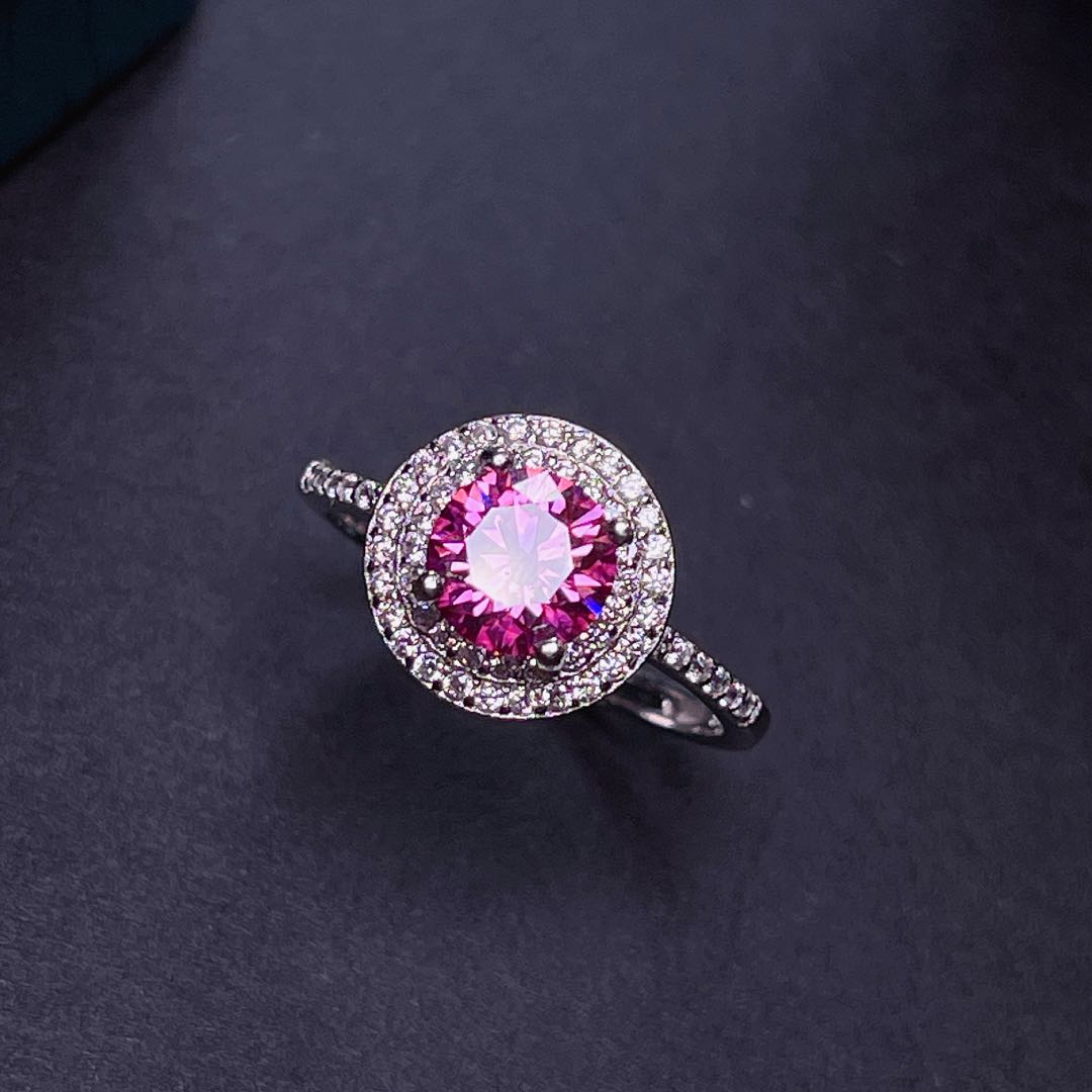 Moissanite Engagement Ring 1 Carat - 新しいパチパチピンクゴールドモアッサナイトリングジュエリー婚約指輪結婚式リアル925シルバーパーティーギフト1カラットラボダイヤモンド