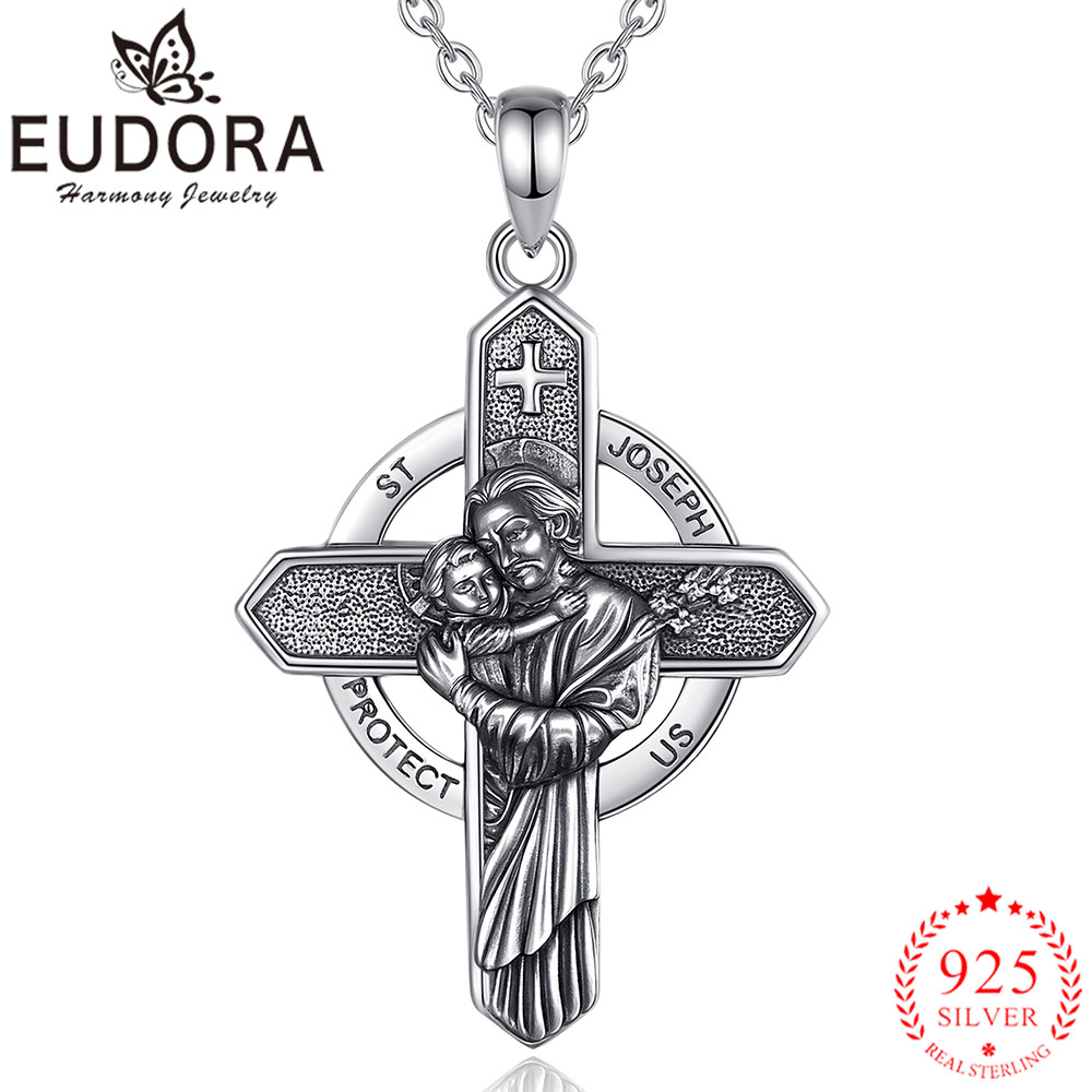 925 Sterling Silver Chain Necklace Men - ユードラ 925 スターリングシルバー 聖ヨセフネックレス 男女兼用 カトリックのお守り
