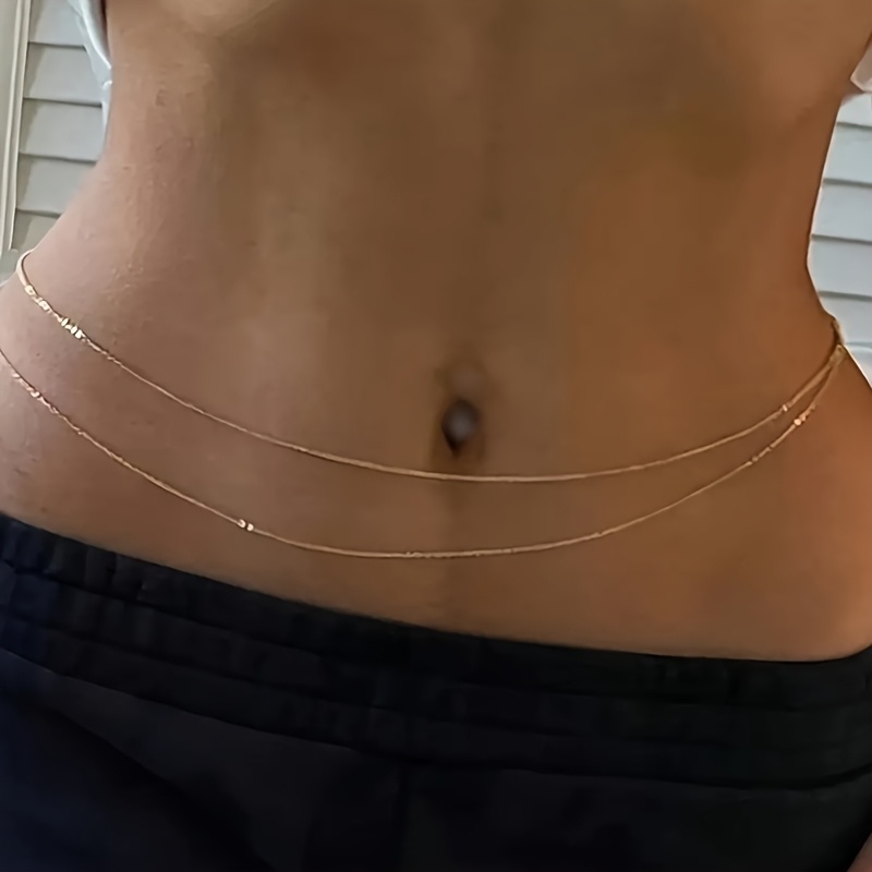 Body Jewelry - 1ダブルレイヤーゴールドメタルウエストチェーンベルト - 女性用のファッショナブルでセクシーなベリーアクセサリー、ビーチやお祭りの機会に最適です。