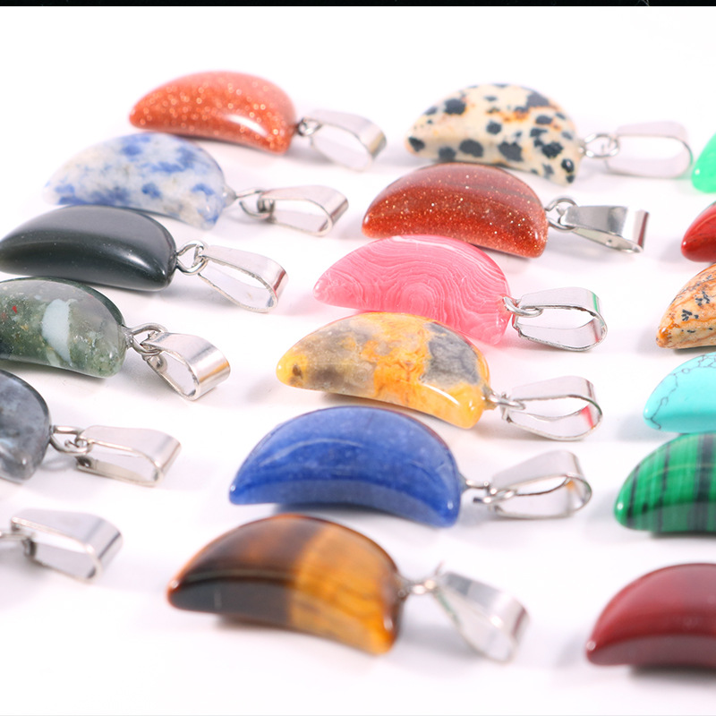 20個/袋 天然石 クリスタル ムーン ペンダント ネックレ - Crystal Pendant Necklace Natural Stone のレビューと価格