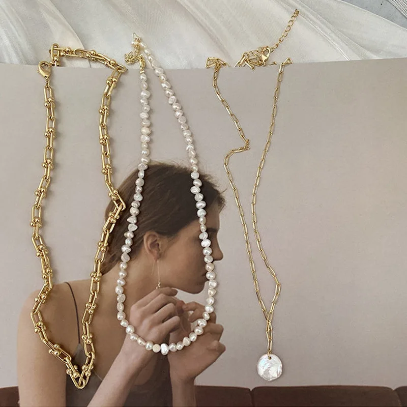 フレンチレトロリンクチェーン天然淡水真珠ペンダントネックレス - Pearl Choker Necklace Vintage のレビューと価格