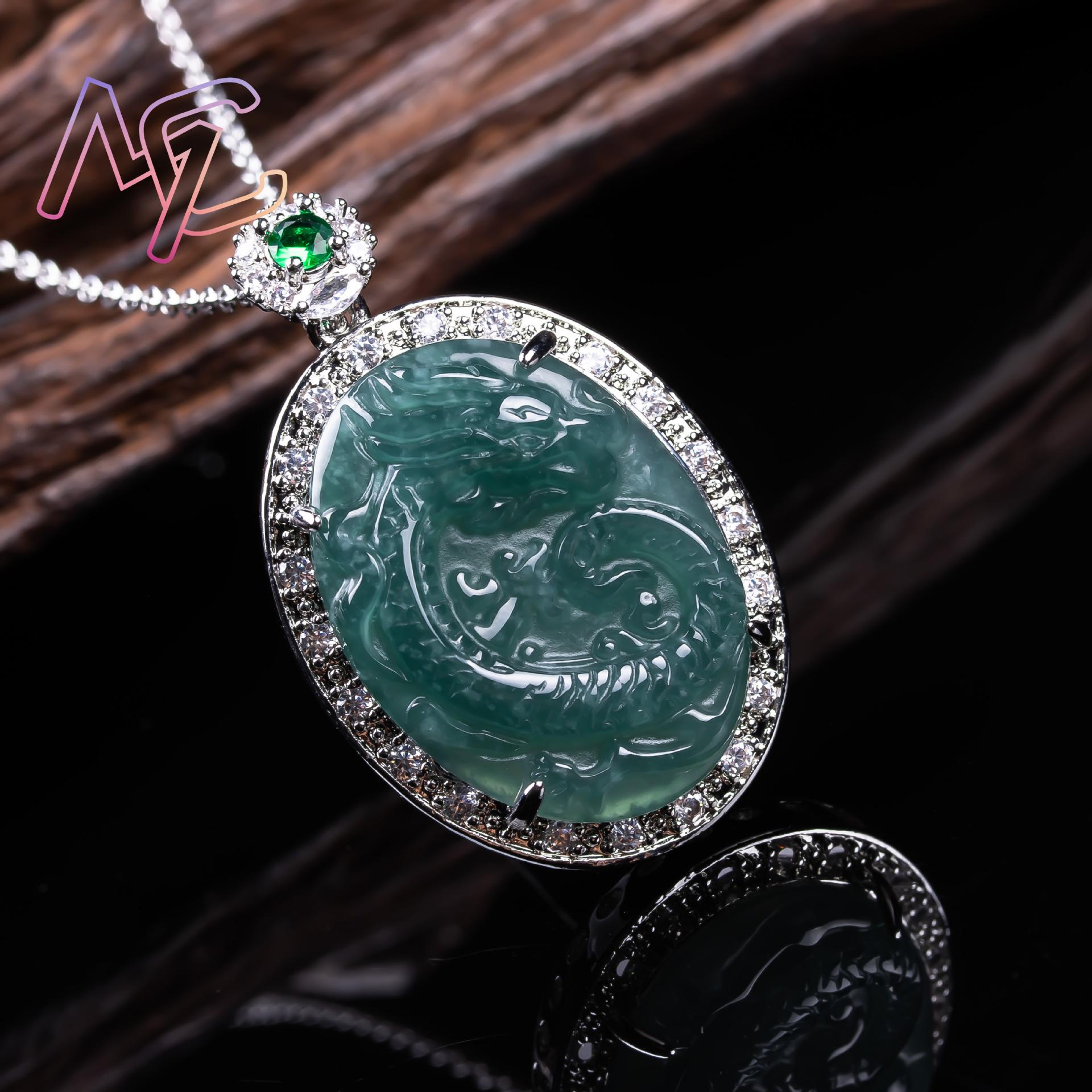 ミャンマー翡翠ドラゴンペンダントネックレス 925 シルバー - 925 Sterling Silver Chain Necklace Men のレビューと価格