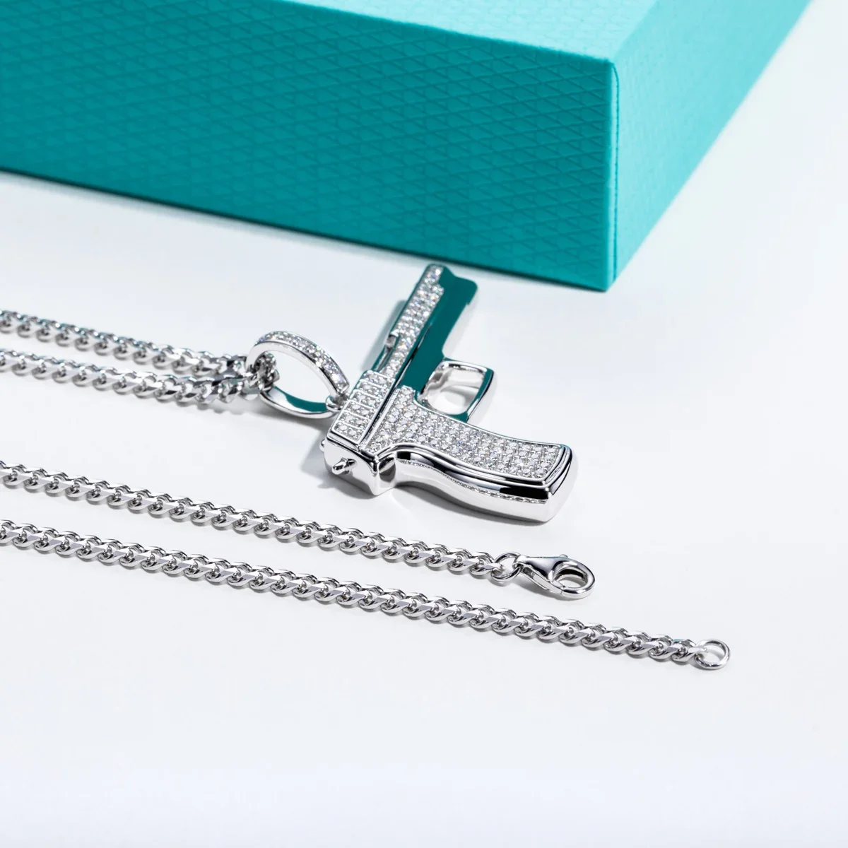 FCGJHW モアッサナイト製ガンペンダント、エッジの効いた - 925 Sterling Silver Chain Necklace Men のレビューと価格